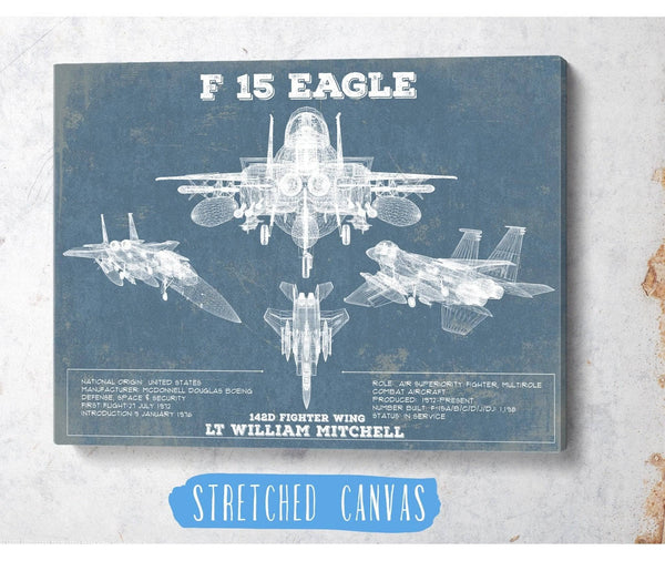 Cutler West F-15 Eagle Vintage Aviation Blueprint Military Print - Custom Name and Squadron Text