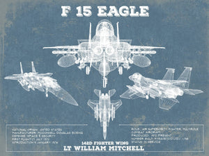 Cutler West F-15 Eagle Vintage Aviation Blueprint Military Print - Custom Name and Squadron Text