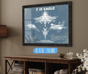 20" x 16" / Black Frame Cutler West F-15 Eagle Vintage Aviation Blueprint Military Print - Custom Name and Squadron Text