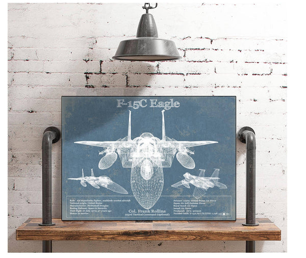 Cutler West F-15C Eagle Vintage Aviation Blueprint Military Print - Custom Name and Squadron Text