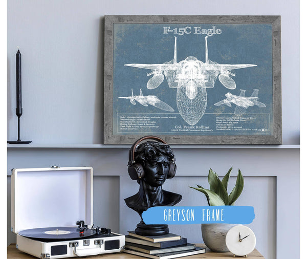 Cutler West F-15C Eagle Vintage Aviation Blueprint Military Print - Custom Name and Squadron Text