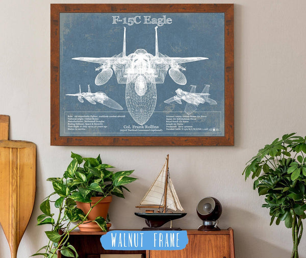 Cutler West F-15C Eagle Vintage Aviation Blueprint Military Print - Custom Name and Squadron Text