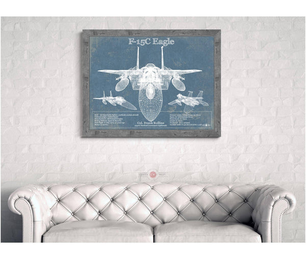 Cutler West F-15C Eagle Vintage Aviation Blueprint Military Print - Custom Name and Squadron Text