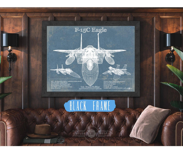 Cutler West F-15C Eagle Vintage Aviation Blueprint Military Print - Custom Name and Squadron Text