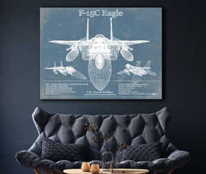 Cutler West F-15C Eagle Vintage Aviation Blueprint Military Print - Custom Name and Squadron Text