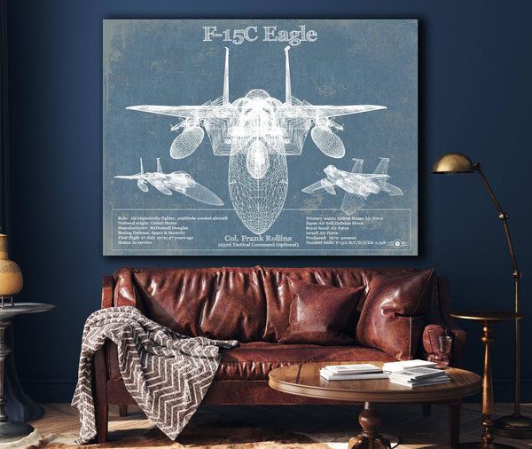 Cutler West F-15C Eagle Vintage Aviation Blueprint Military Print - Custom Name and Squadron Text