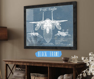 20" x 16" / Black Frame Cutler West F-15C Eagle Vintage Aviation Blueprint Military Print - Custom Name and Squadron Text