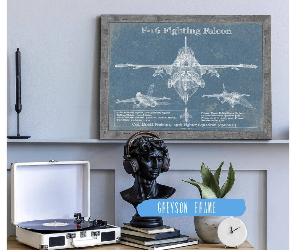 14" x 11" / Stretched Canvas Wrap Cutler West F-16 Aircraft Patent Blueprint Original Military Wall Art