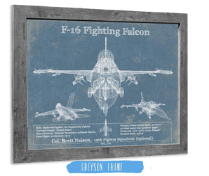 14" x 11" / Greyson Frame Cutler West F-16 Aircraft Patent Blueprint Original Military Wall Art