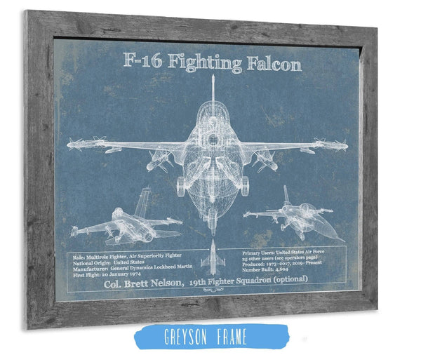 14" x 11" / Greyson Frame Cutler West F-16 Aircraft Patent Blueprint Original Military Wall Art