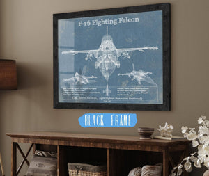 20" x 16" / Black Frame Cutler West F-16 Aircraft Patent Blueprint Original Military Wall Art