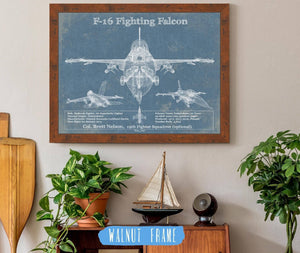 20" x 16" / Walnut Frame Cutler West F-16 Aircraft Patent Blueprint Original Military Wall Art