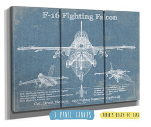 36" x 24" / 3 Panel Canvas Wrap Cutler West F-16 Aircraft Patent Blueprint Original Military Wall Art