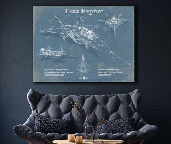 Cutler West F-22 Raptor Aviation Blueprint Military Print - Custom Name and Squadron Text