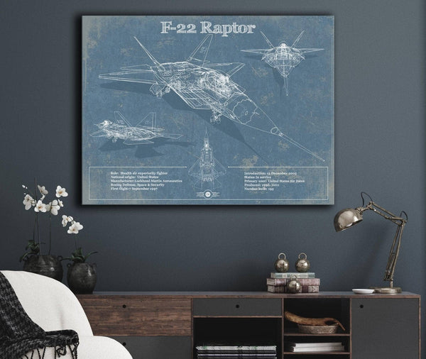 Cutler West F-22 Raptor Aviation Blueprint Military Print - Custom Name and Squadron Text