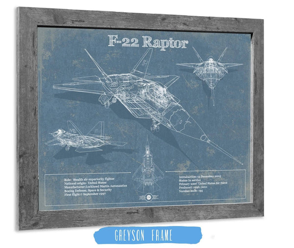 14" x 11" / Greyson Frame Cutler West F-22 Raptor Aviation Blueprint Military Print - Custom Name and Squadron Text