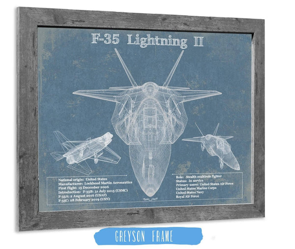 14" x 11" / Greyson Frame Cutler West F-35 Aircraft Patent Blueprint Original Design Wall Art