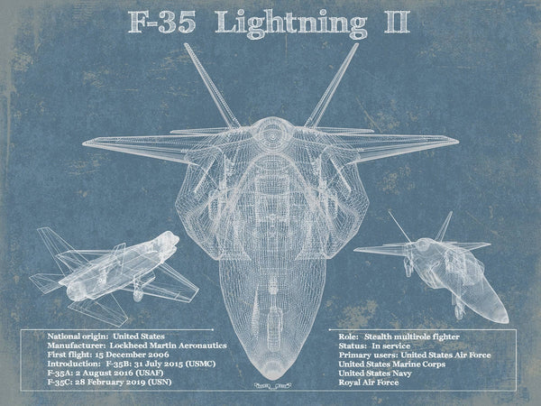 14" x 11" / Unframed Cutler West F-35 Aircraft Patent Blueprint Original Design Wall Art