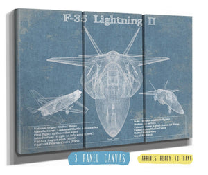 36" x 24" / 3 Panel Canvas Wrap Cutler West F-35 Aircraft Patent Blueprint Original Design Wall Art