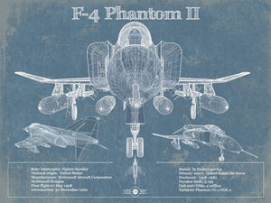 14" x 11" / Unframed Cutler West F-4 Phantom II Aircraft Blueprint Original Military Wall Art