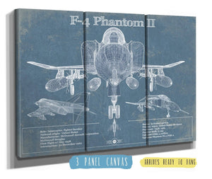 36" x 24" / 3 Panel Canvas Wrap Cutler West F-4 Phantom II Aircraft Blueprint Original Military Wall Art