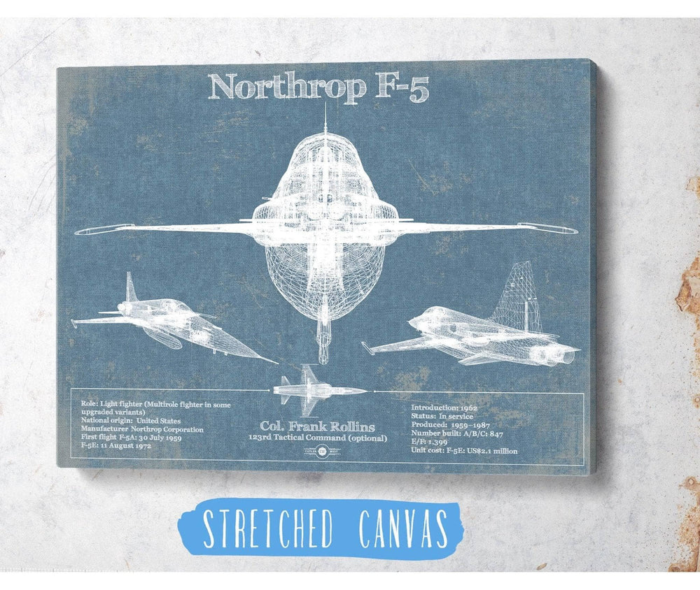 14" x 11" / Stretched Canvas Wrap Cutler West F-5 Tiger Jet Vintage Aviation Blueprint Military Print