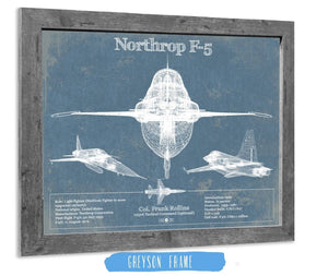 14" x 11" / Greyson Frame Cutler West F-5 Tiger Jet Vintage Aviation Blueprint Military Print