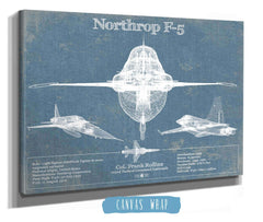 14" x 11" / Stretched Canvas Wrap Cutler West F-5 Tiger Jet Vintage Aviation Blueprint Military Print