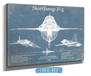 14" x 11" / Stretched Canvas Wrap Cutler West F-5 Tiger Jet Vintage Aviation Blueprint Military Print