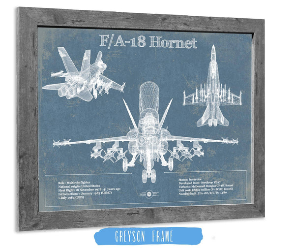 14" x 11" / Greyson Frame Cutler West F/A-18 Hornet Blueprint Original Military Wall Art