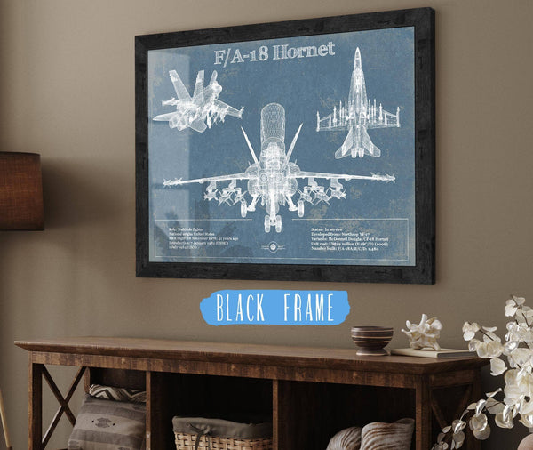 20" x 16" / Black Frame Cutler West F/A-18 Hornet Blueprint Original Military Wall Art
