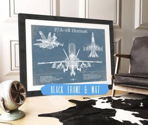 20" x 16" / Black Frame & Mat Cutler West F/A-18 Hornet Blueprint Original Military Wall Art