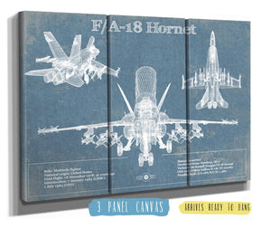 36" x 24" / 3 Panel Canvas Wrap Cutler West F/A-18 Hornet Blueprint Original Military Wall Art