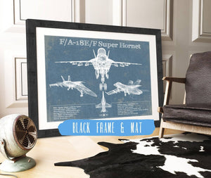 20" x 16" / Black Frame & Mat Cutler West F/A-18F Super Hornet Patent Blueprint Original Military Wall Art