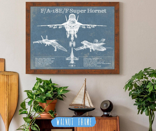20" x 16" / Walnut Frame Cutler West F/A-18F Super Hornet Patent Blueprint Original Military Wall Art
