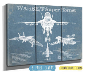 36" x 24" / 3 Panel Canvas Wrap Cutler West F/A-18F Super Hornet Patent Blueprint Original Military Wall Art