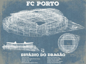 14" x 11" / Unframed Cutler West F.C. Porto Estadio Do Dragao Stadium Blueprint Vintage Soccer Print