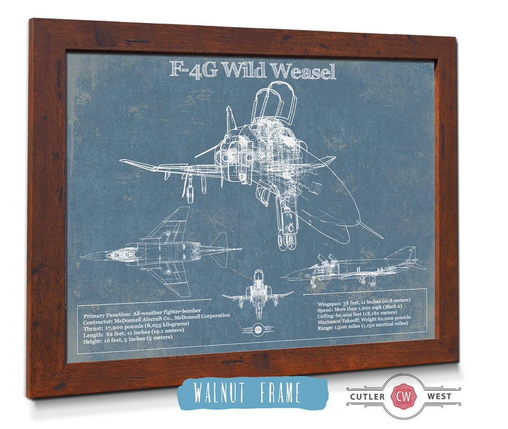 14" x 11" / Stretched Canvas Wrap Cutler West F4-G Wild Weasel Patent Blueprint Original Military Wall Art