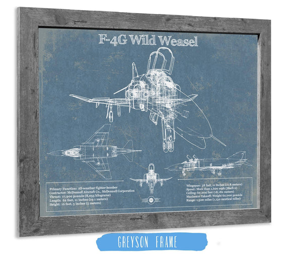 14" x 11" / Greyson Frame Cutler West F4-G Wild Weasel Patent Blueprint Original Military Wall Art