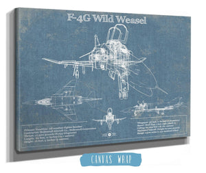 14" x 11" / Stretched Canvas Wrap Cutler West F4-G Wild Weasel Patent Blueprint Original Military Wall Art