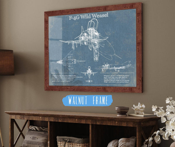 20" x 16" / Walnut Frame Cutler West F4-G Wild Weasel Patent Blueprint Original Military Wall Art