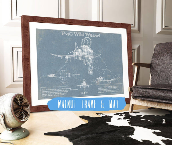 20" x 16" / Walnut Frame & Mat Cutler West F4-G Wild Weasel Patent Blueprint Original Military Wall Art