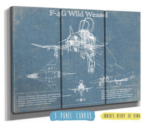 36" x 24" / 3 Panel Canvas Wrap Cutler West F4-G Wild Weasel Patent Blueprint Original Military Wall Art
