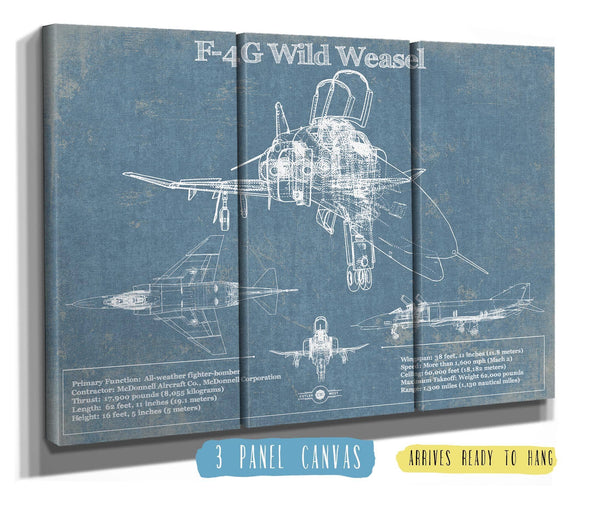36" x 24" / 3 Panel Canvas Wrap Cutler West F4-G Wild Weasel Patent Blueprint Original Military Wall Art