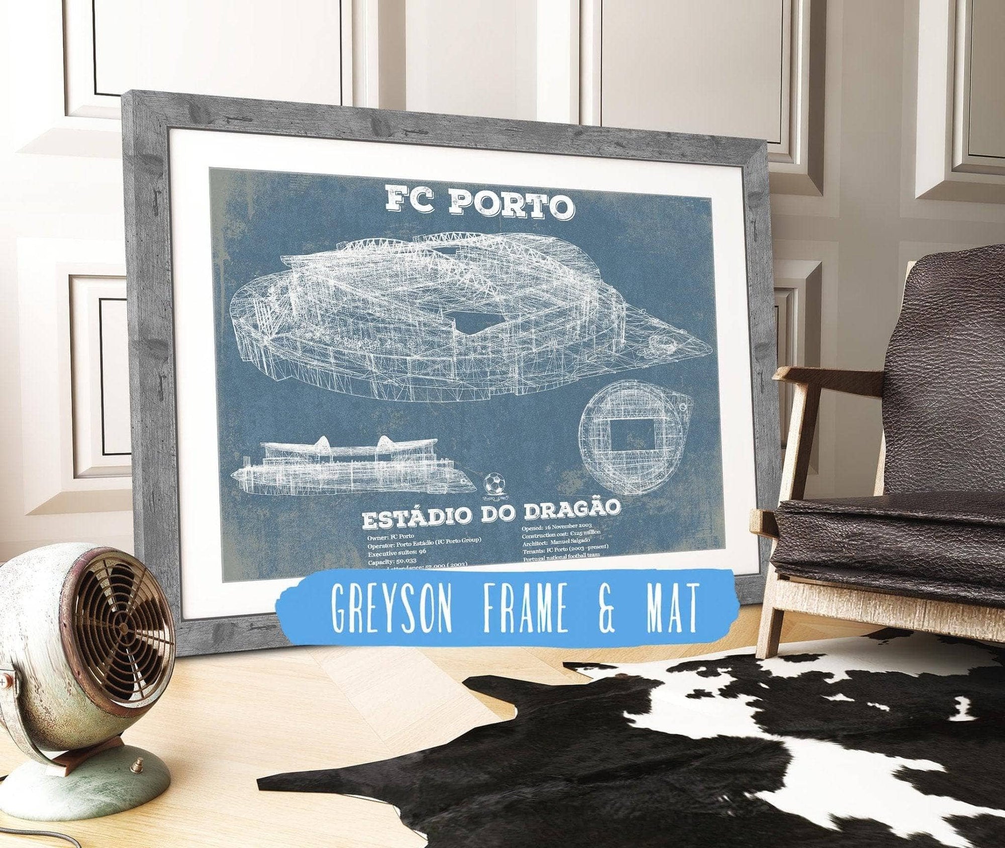 Cutler West Soccer Collection 14" x 11" / Greyson Frame & Mat F.C. Porto Estadio Do Dragao Stadium Blueprint Vintage Soccer Print 845000147_62077