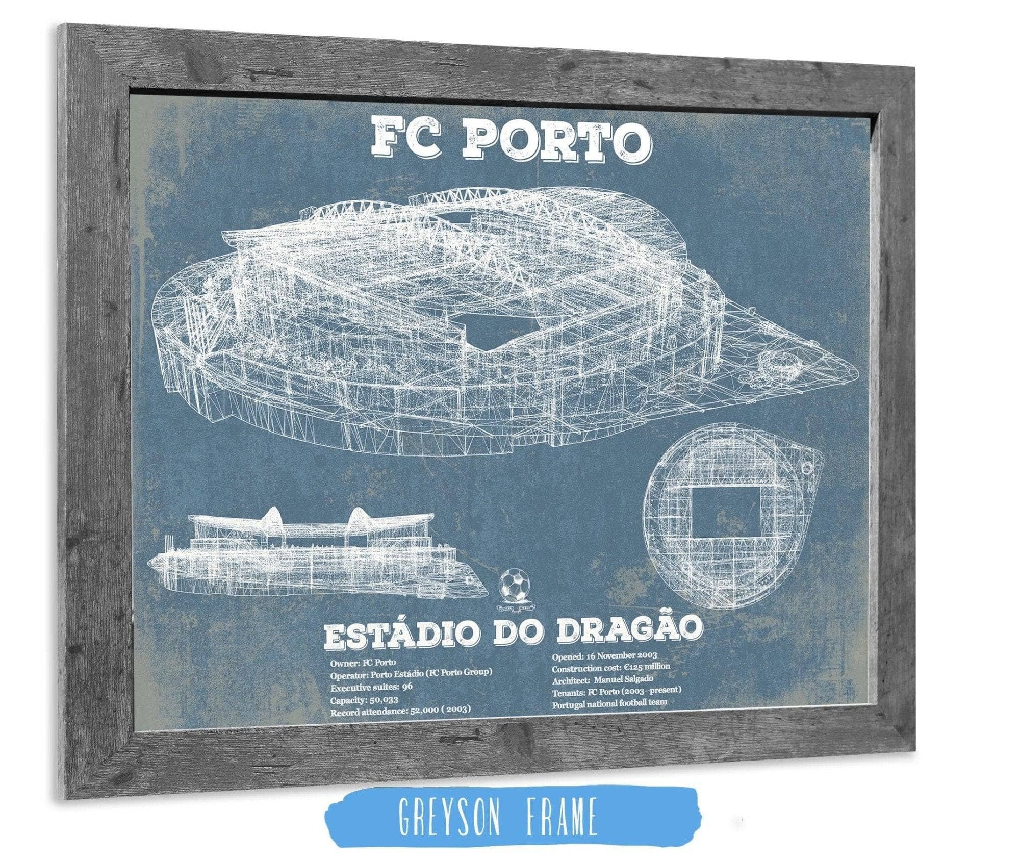 Cutler West Soccer Collection 20" x 16" / Greyson Frame F.C. Porto Estadio Do Dragao Stadium Blueprint Vintage Soccer Print 845000147_62087