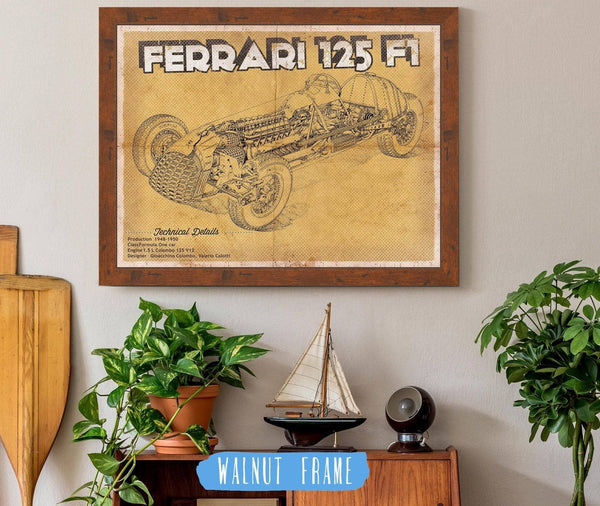 20" x 16" / Walnut Frame Cutler West Ferrari 125 F1 Formula One Race Car Print