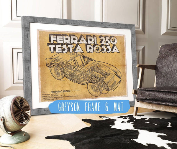 14" x 11" / Greyson Frame & Mat Cutler West Ferrari 250 Testa Rossa Racing Sports Car Print