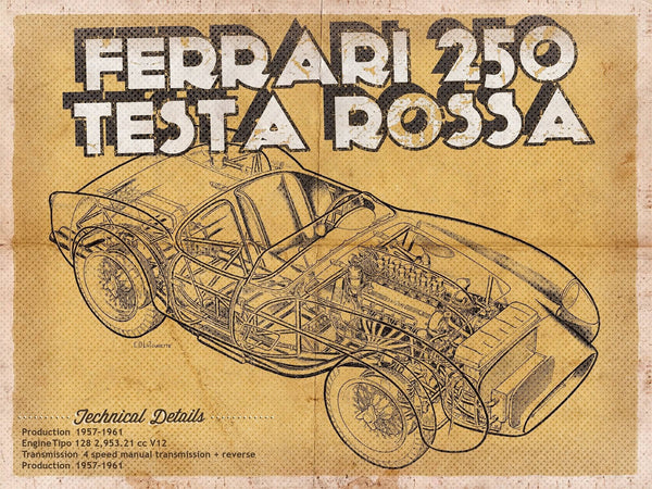14" x 11" / Unframed Cutler West Ferrari 250 Testa Rossa Racing Sports Car Print