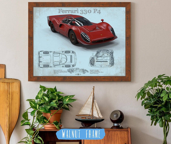 20" x 16" / Walnut Frame Cutler West Ferrari 330 P4 Vintage Sports Car Print